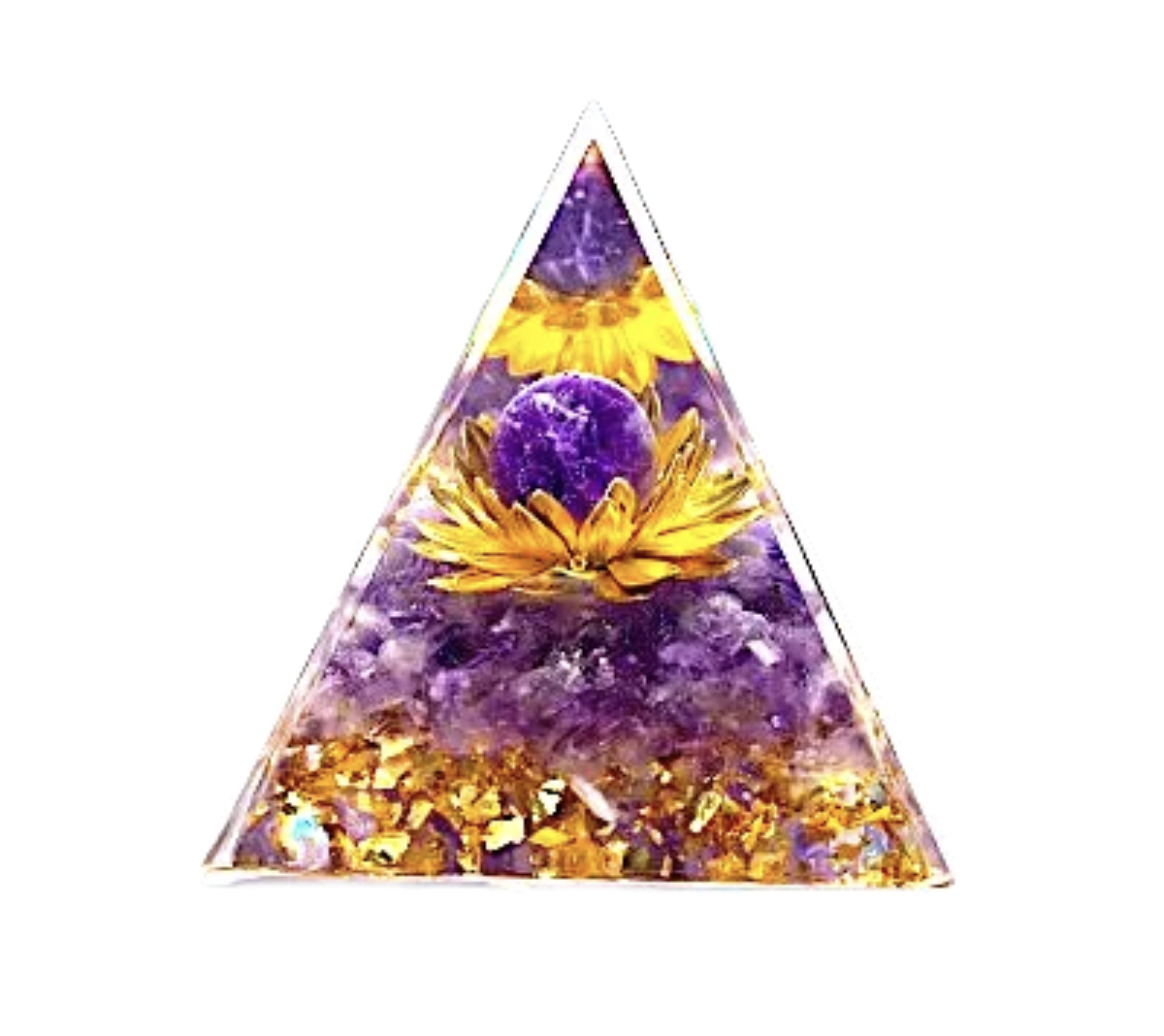pyramide orgonite améthyste dorée Dans les Yeux de Gaïa